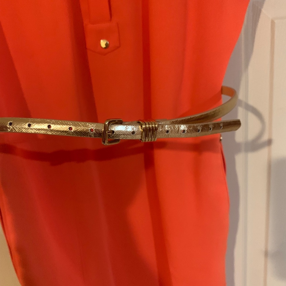 Calvin Klein Orange Sleeveless Belted Dress sz 6 - Picture 2 of 7